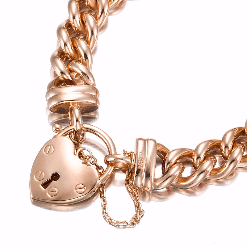 18ct Heavy Rose Gold Plated 12mm Euro Curb Chain Bracelet Featuring a Plain Locket  - USA Made-1
