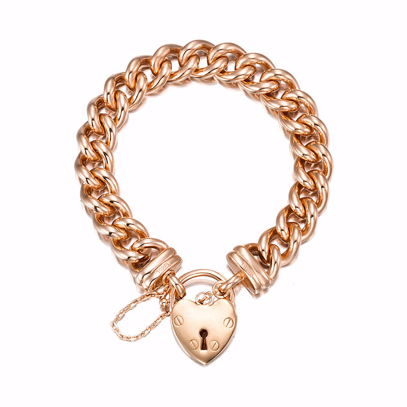 18ct Heavy Rose Gold Plated 12mm Euro Curb Chain Bracelet Featuring a Plain Locket  - USA Made-0