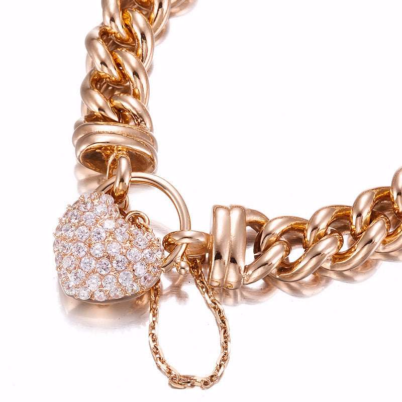 18ct Heavy Rose Gold Plated 12mm Euro Curb Chain Bracelet Featuring a Simulated Diamond Locket  - USA Made-1