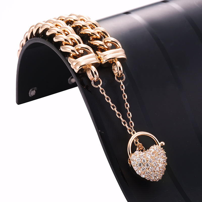 18ct Heavy Rose Gold Plated 12mm Euro Curb Chain Bracelet Featuring a Simulated Diamond Locket  - USA Made-2