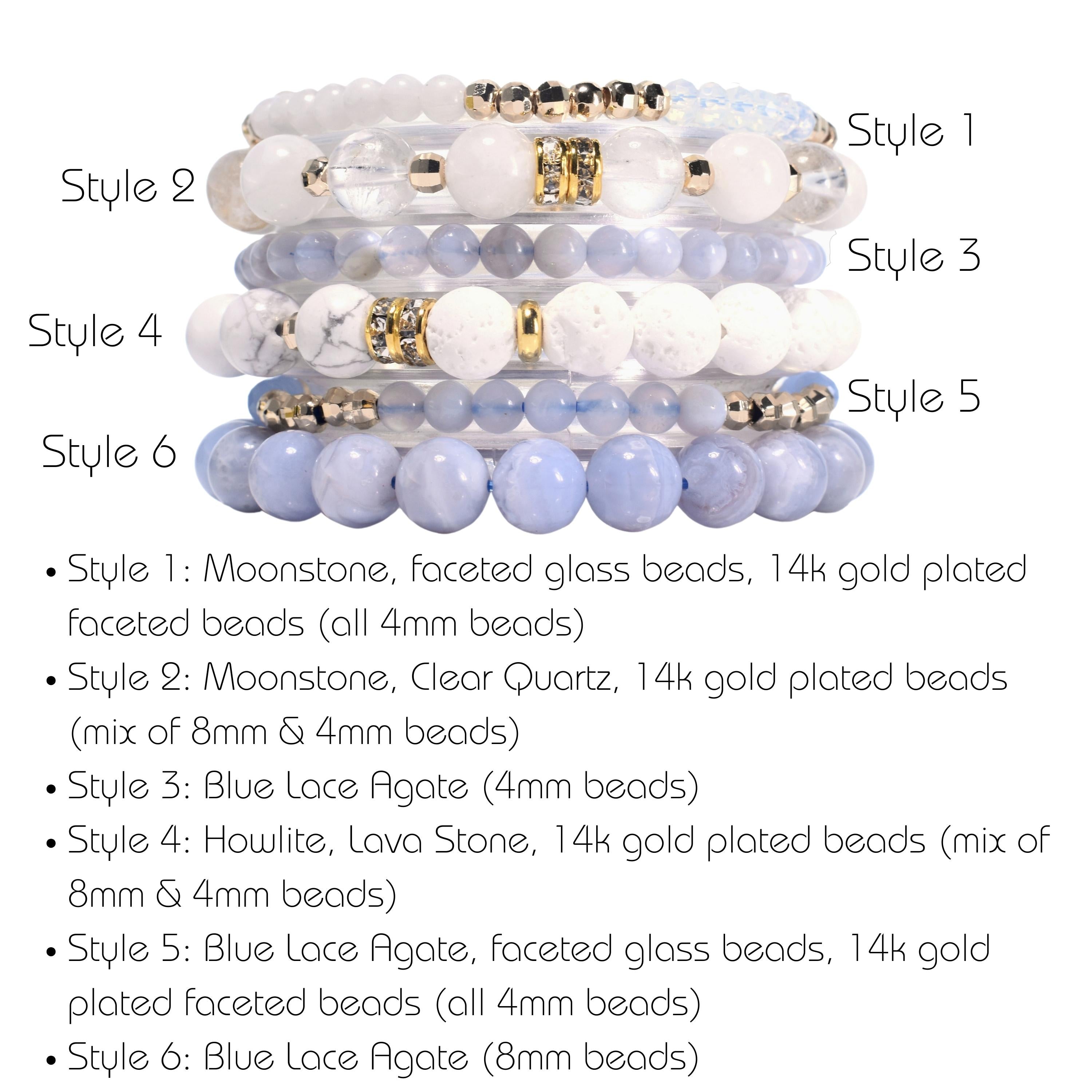 Blue & White Moonstone Blue Lace Agate Build-Your-Own Bracelet Set