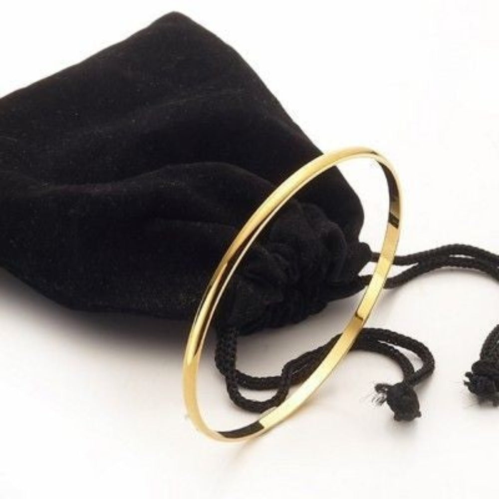 3mm Wide 18ct Heavy Yellow Gold Plated Plain Bangle - USA Made-0