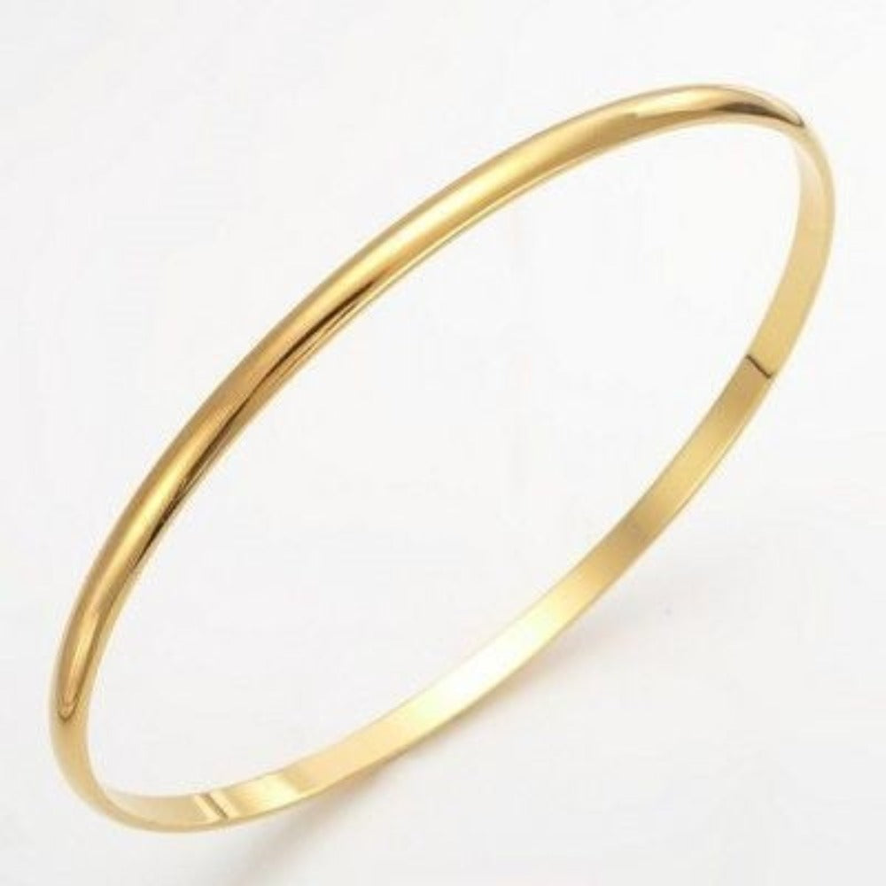 3mm Wide 18ct Heavy Yellow Gold Plated Plain Bangle - USA Made-4