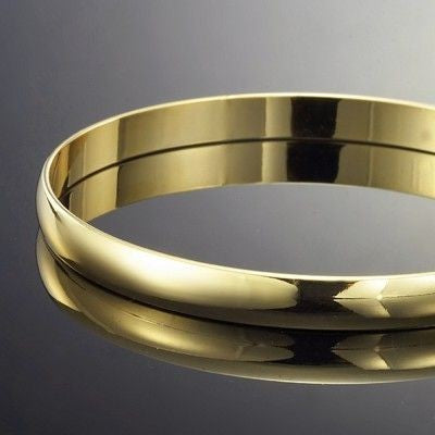 18ct Heavy Yellow Gold Plated 7mm Plain Bangle - USA Made-1