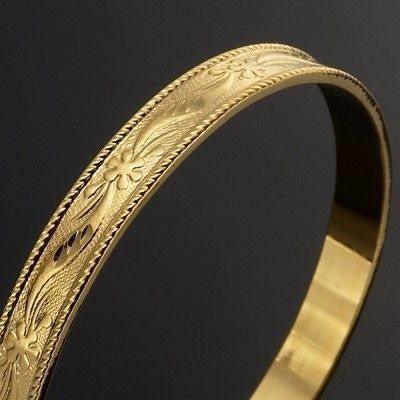 18ct Heavy Yellow Gold Plated Filigree Plain 8mm Bangle - USA Made-1