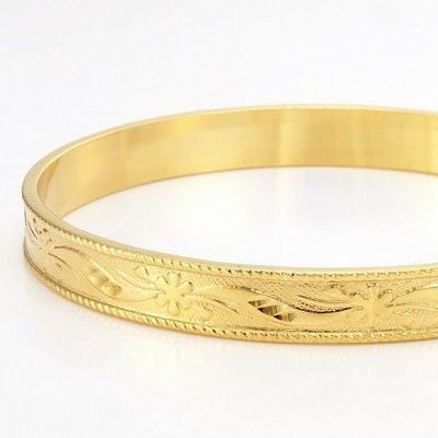 18ct Heavy Yellow Gold Plated Filigree Plain 8mm Bangle - USA Made-0