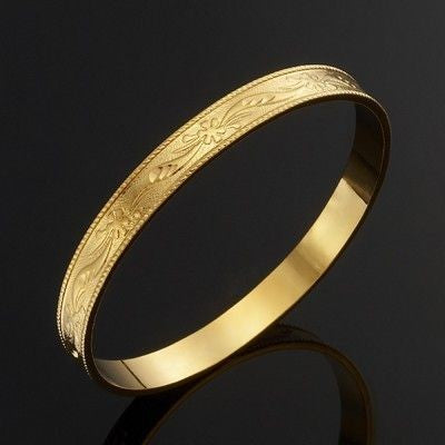 18ct Heavy Yellow Gold Plated Filigree Plain 8mm Bangle - USA Made-2
