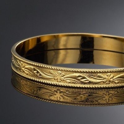 18ct Heavy Yellow Gold Plated Filigree Plain 8mm Bangle - USA Made-3
