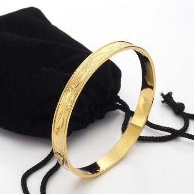 18ct Heavy Yellow Gold Plated Filigree Plain 8mm Bangle - USA Made-4