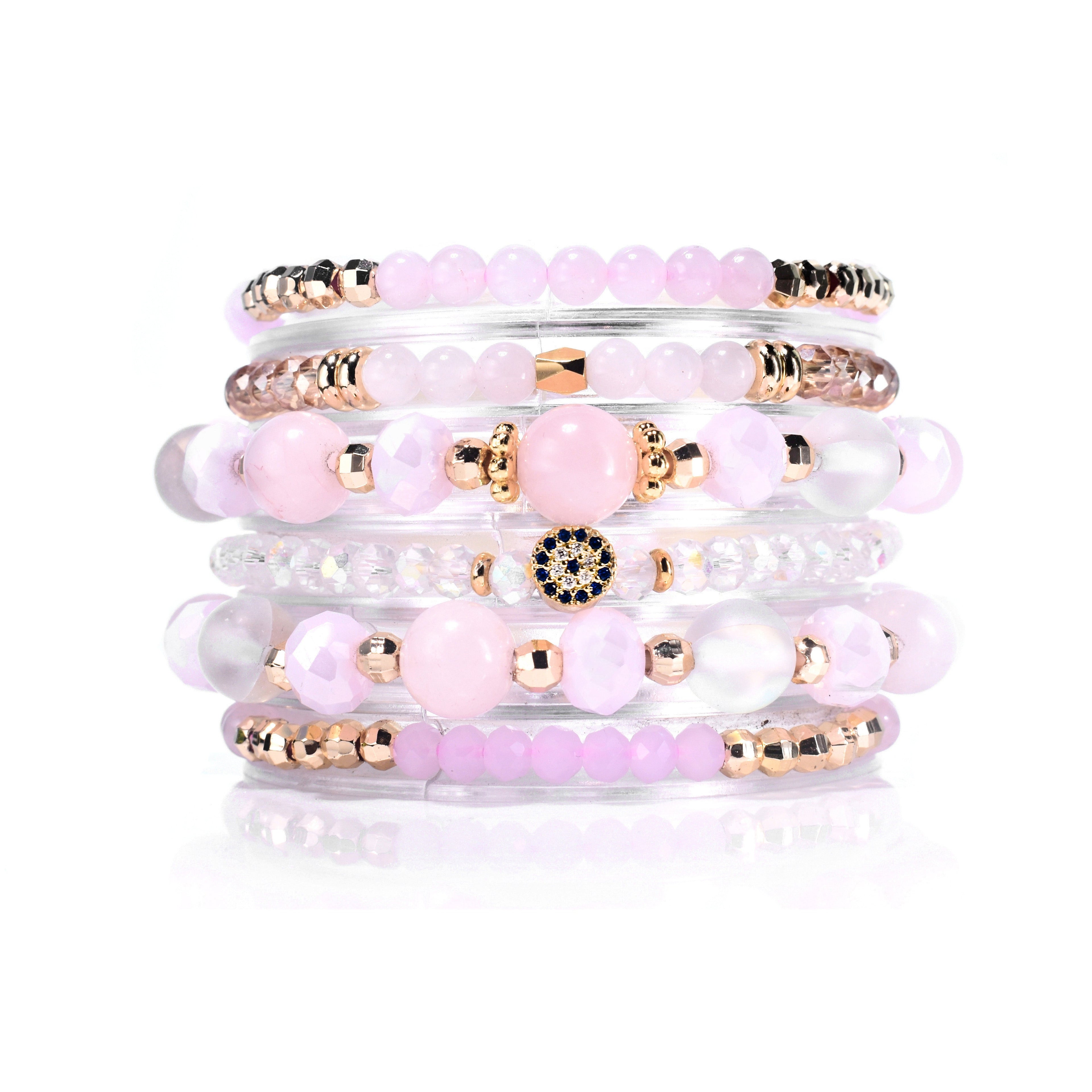 Rose Quartz, Evil Eye Build-Your-Own Bracelet Set-1