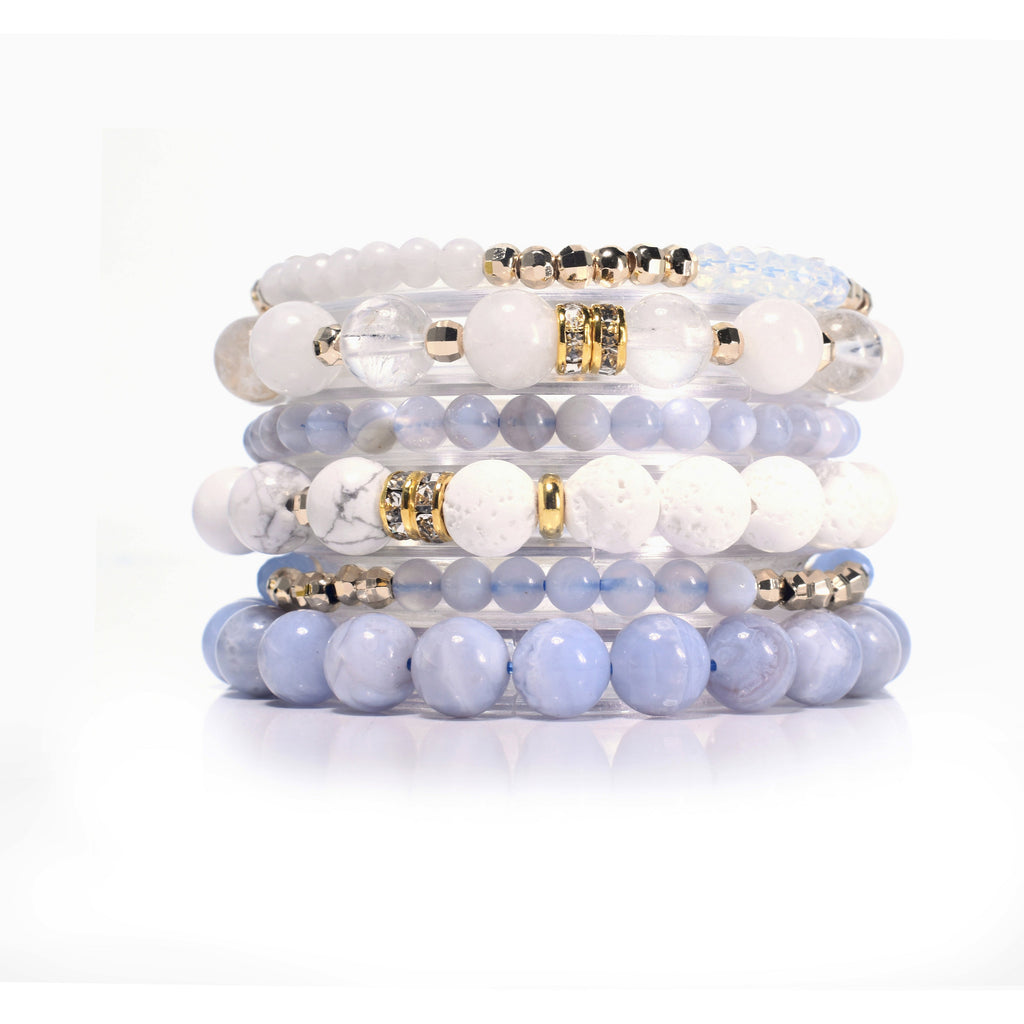 Blue & White Moonstone Blue Lace Agate Build-Your-Own Bracelet Set