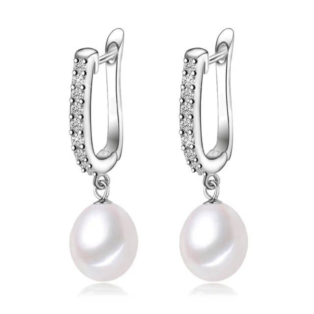 Infinity Drop Earrings Made With Genuine Freshwater Pearls & Simulated Diamonds-4