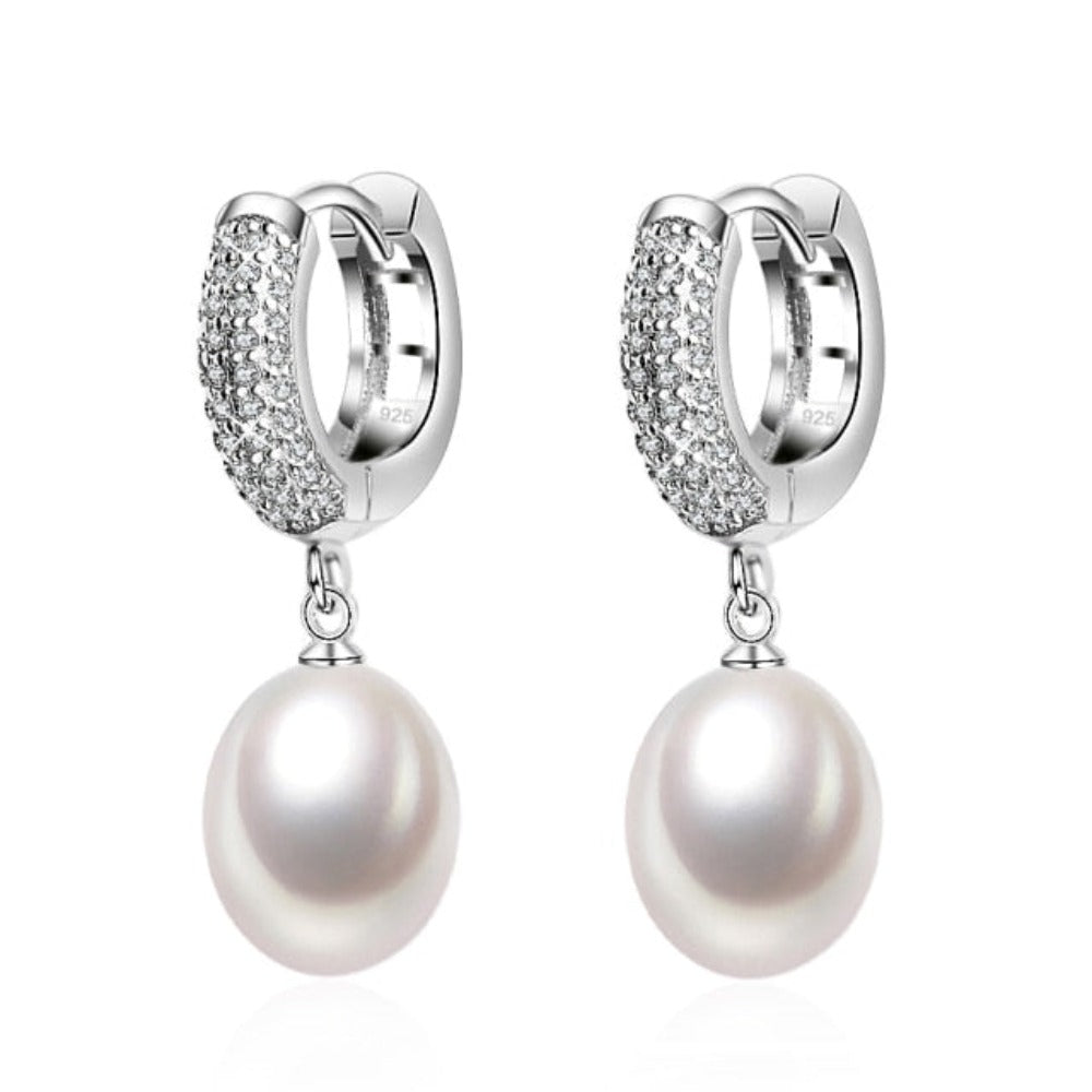 Stunning Simulated Diamond & Freshwater Pearl Drop Earrings-4