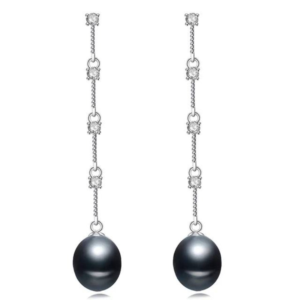 Stunning Simulated Diamond and Freshwater Pearl Dangle Earrings-1