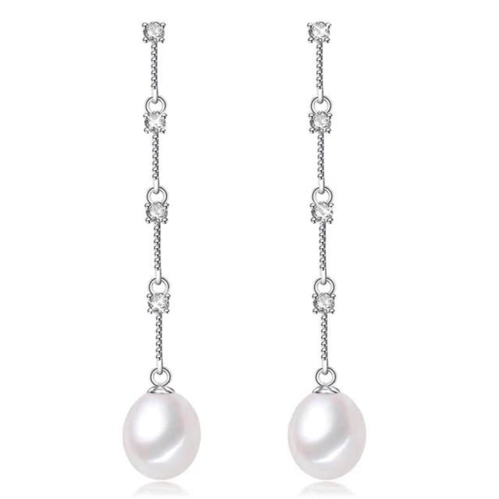 Stunning Simulated Diamond and Freshwater Pearl Dangle Earrings-0