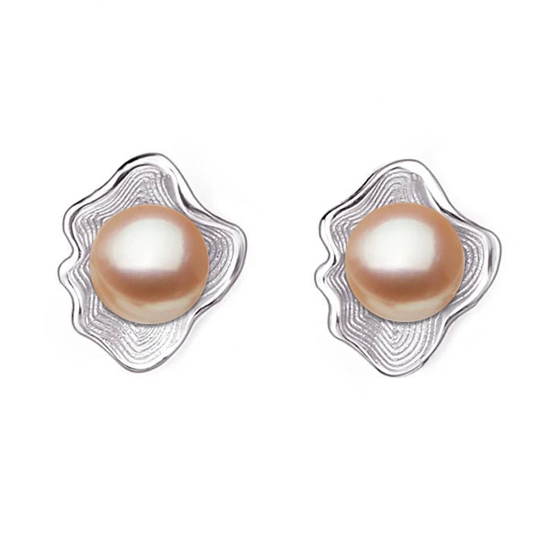 Genuine Freshwater Pearl in Oyster Shell Stud Earrings-2