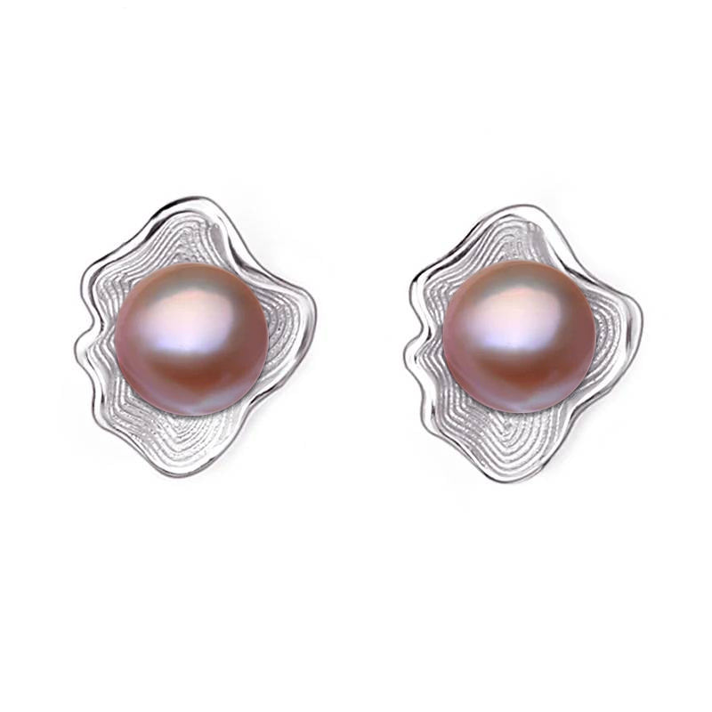 Genuine Freshwater Pearl in Oyster Shell Stud Earrings-0