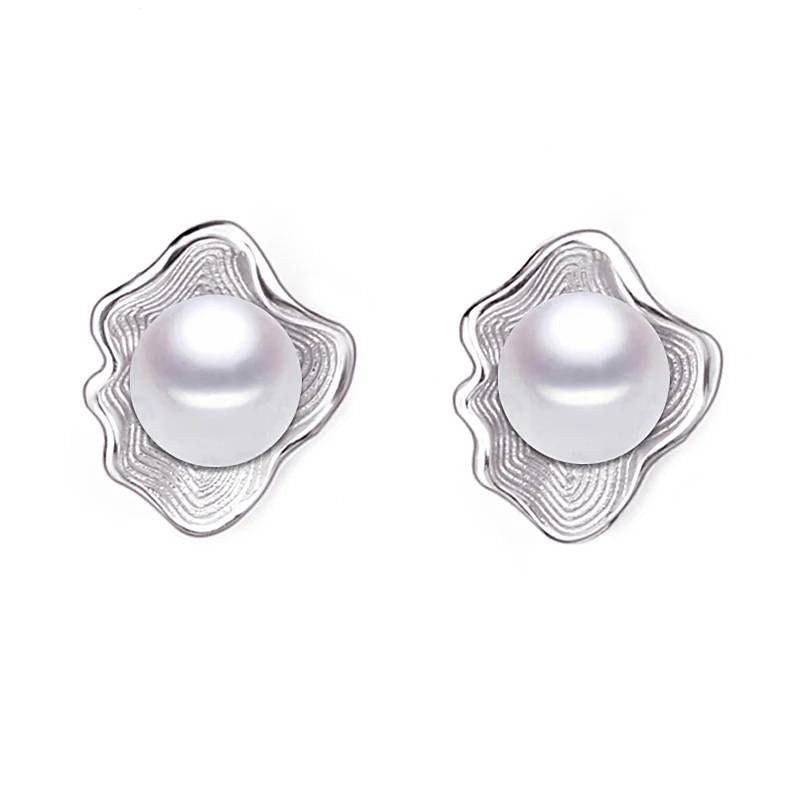 Genuine Freshwater Pearl in Oyster Shell Stud Earrings-5