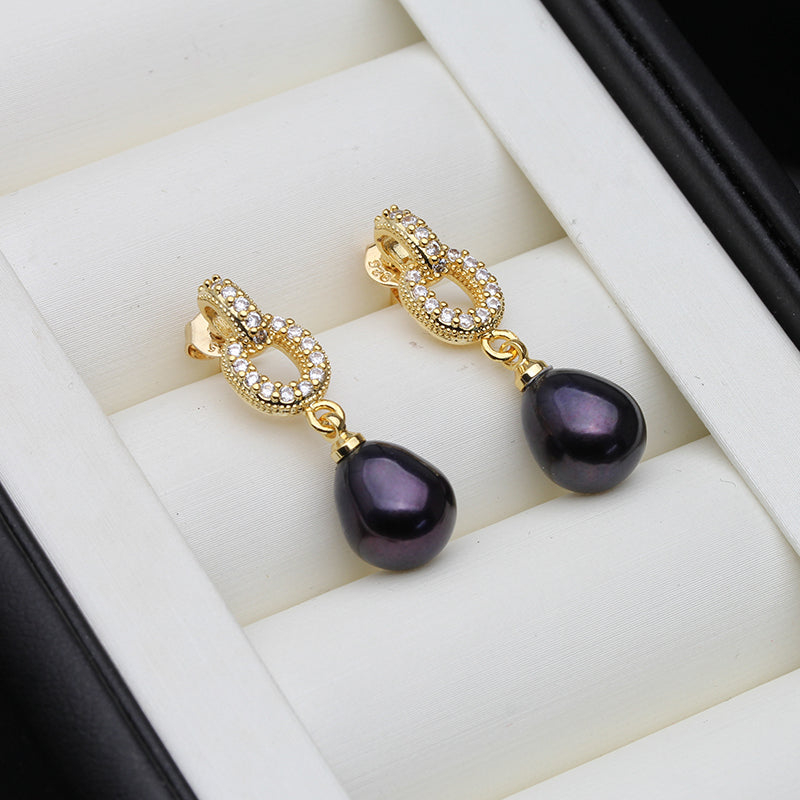 Designer White Freshwater Pearl Drop Earrings in Gold-4