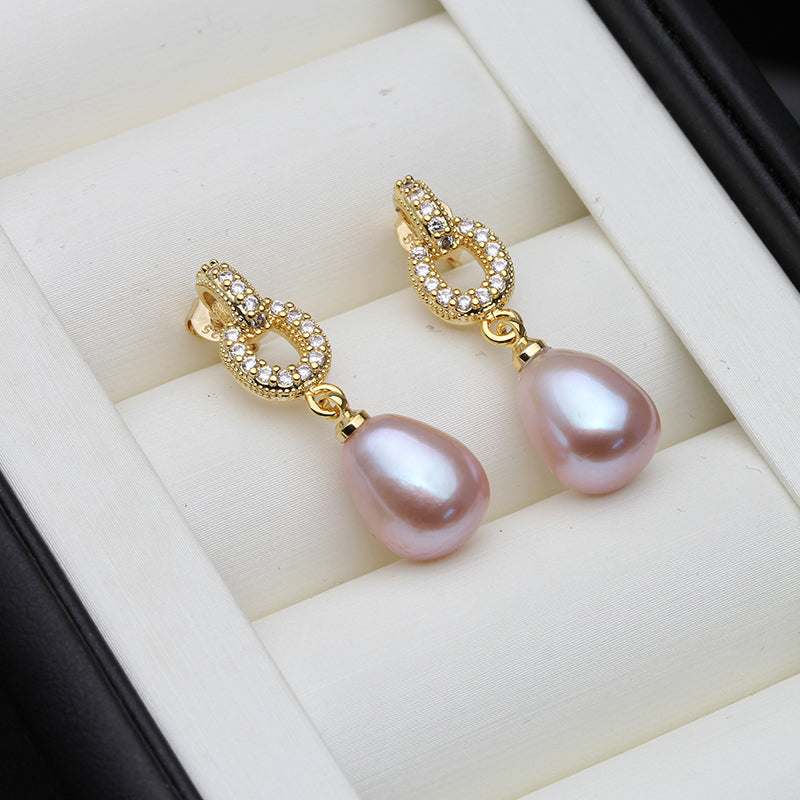 Designer White Freshwater Pearl Drop Earrings in Gold-3