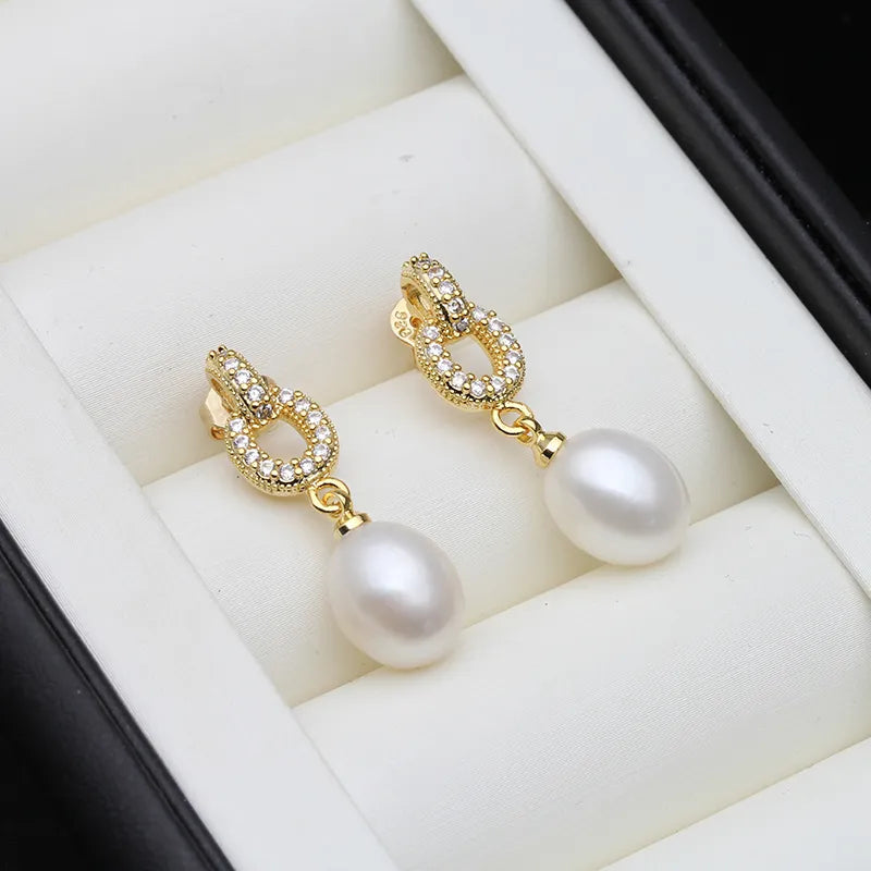 Designer White Freshwater Pearl Drop Earrings in Gold-0