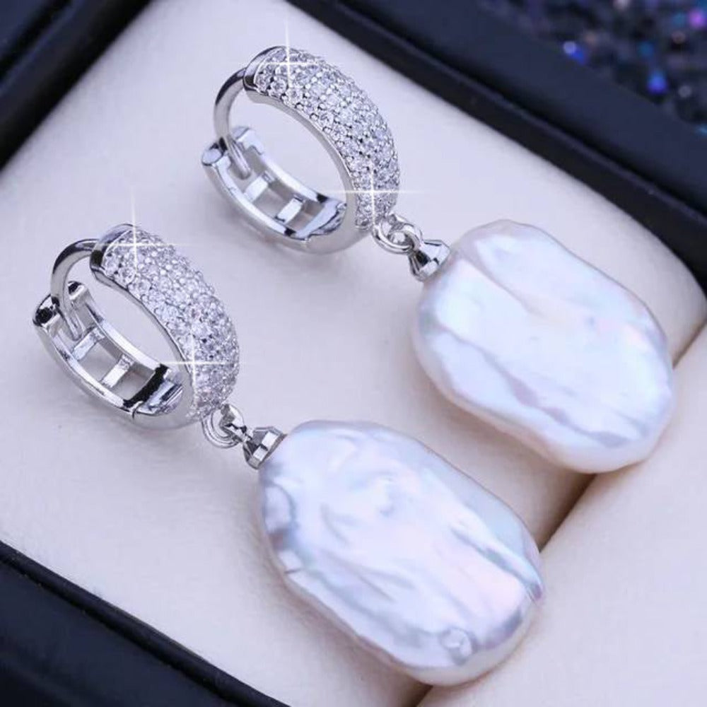 Designer Genuine Freshwater Baroque Pearl Stud Drop Earrings-1