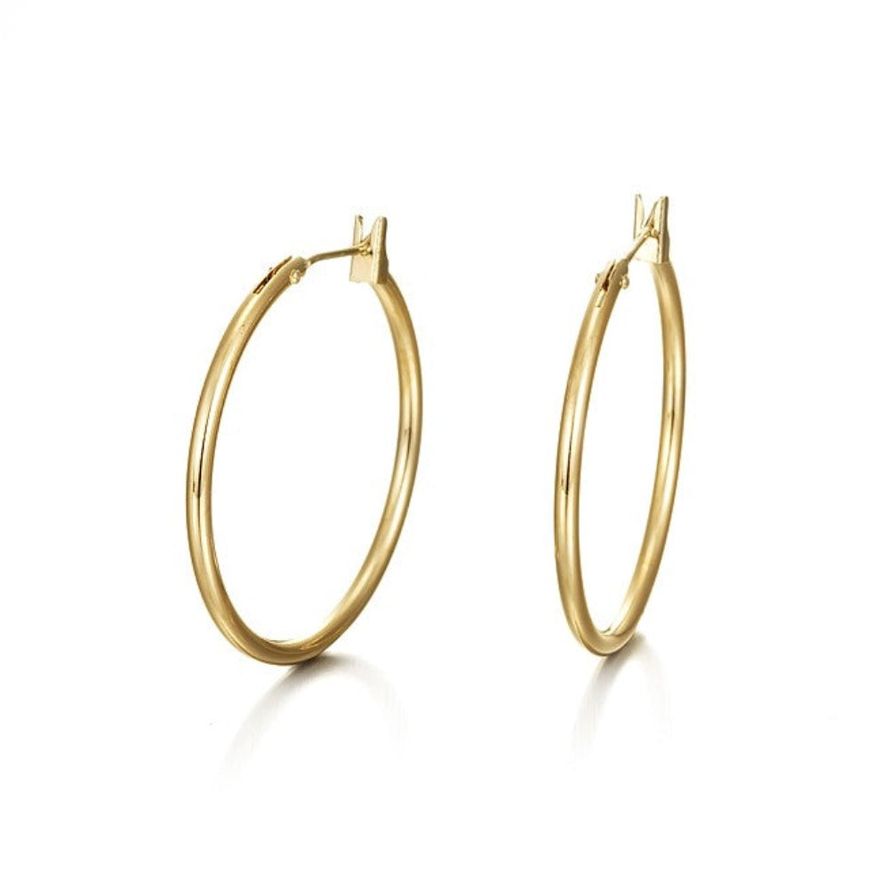 18ct Heavy Yellow Gold Plated Medium 30mm Hoop Earrings-0