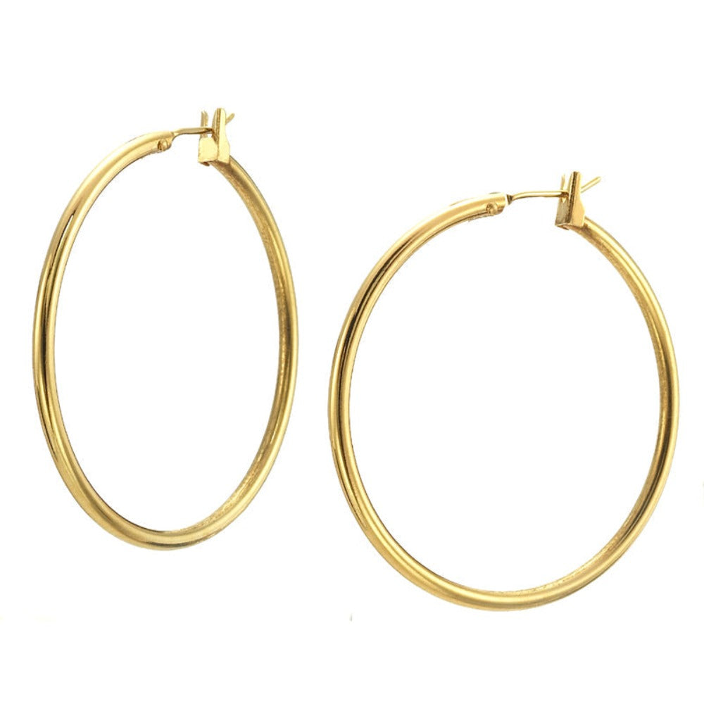 18ct Heavy Yellow Gold Plated Medium 30mm Hoop Earrings-2