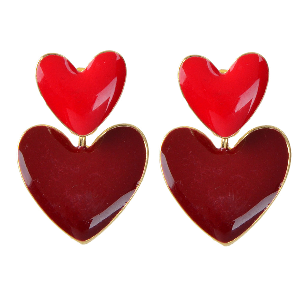 Personality Red Enamel Heart Stud Earrings Women Girls Ear Jacket Dainty Gifts-4