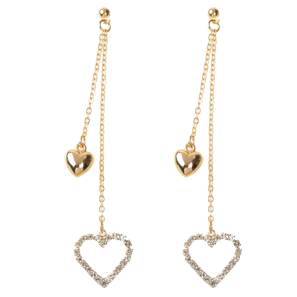 Rhinestone Gold Colour Chain Love Heart Charm Long Tassel Earrings Lover Gift-4
