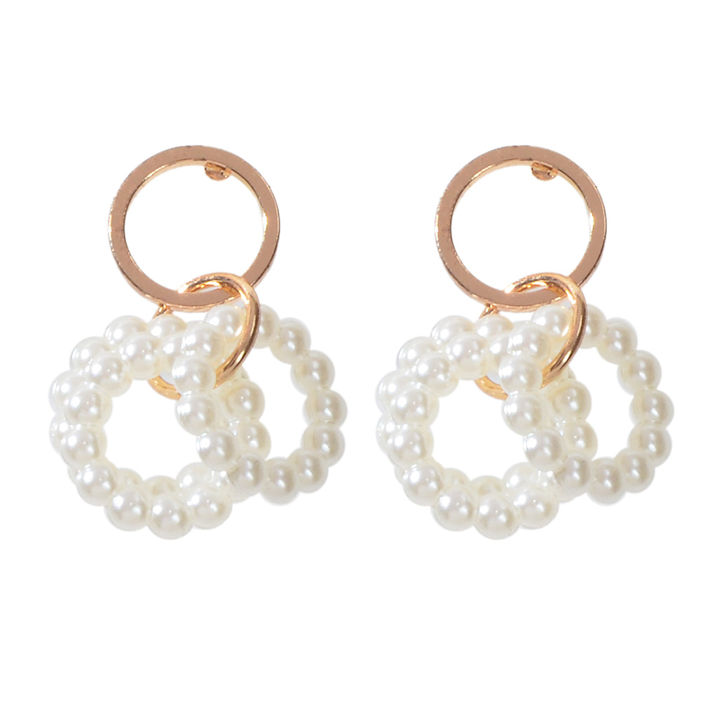 Pearl Decor Circle Dangle Drop Classical Earrings Ladies Girls Teens Hoop Stud-4