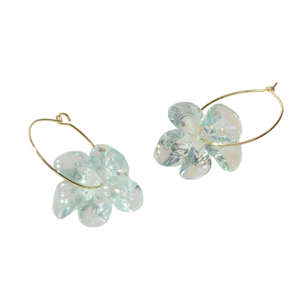 Charming Korean Transparent Plastic Textured Flower Drop Hoop Earrings for Party-3