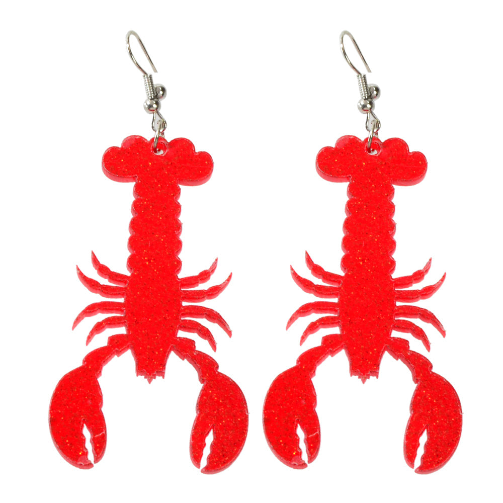 Unique Design Shining Red Resin Acrylic Lobster Big Party Chunky Trendy Earrings-4