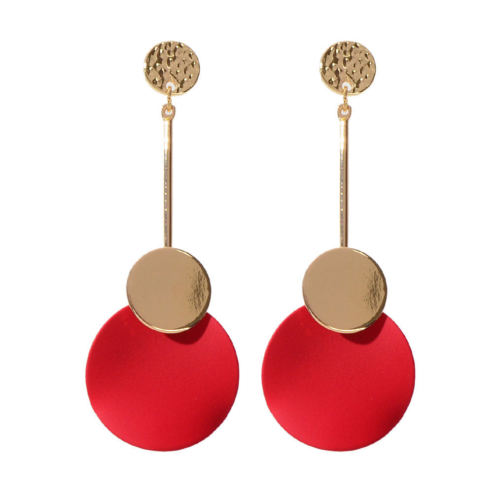 Gold Metal Red Green Geometric Chandelier Pendant Earrings for Women Teens Girls-5