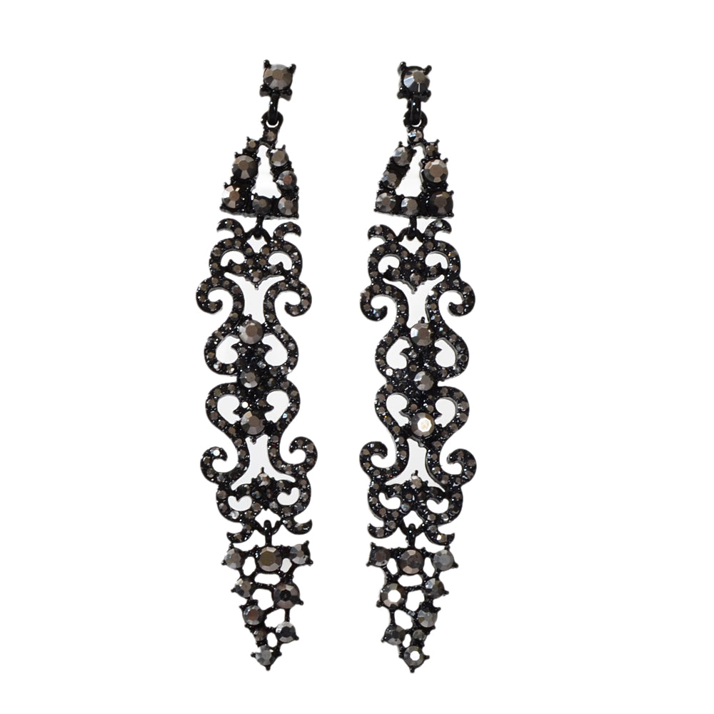 Rhinestone Black Hollow out Long Geometric Vintage Dangle Earrings Punk Jewelry-4
