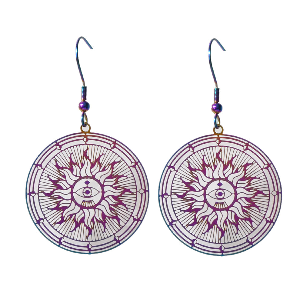 American Indian Ethnic Metal Hollow out Rouns Sun Eye Statement Dangle Earrings-4