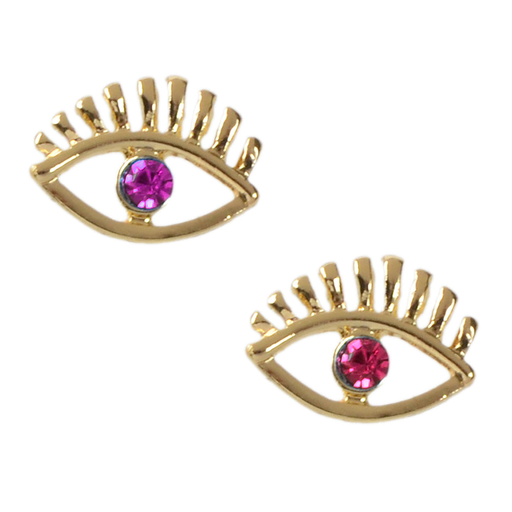 Blue Hotpink Rhinestone Decor Eye Shape Stud Earrings Women Girls Dainty Gifts-5
