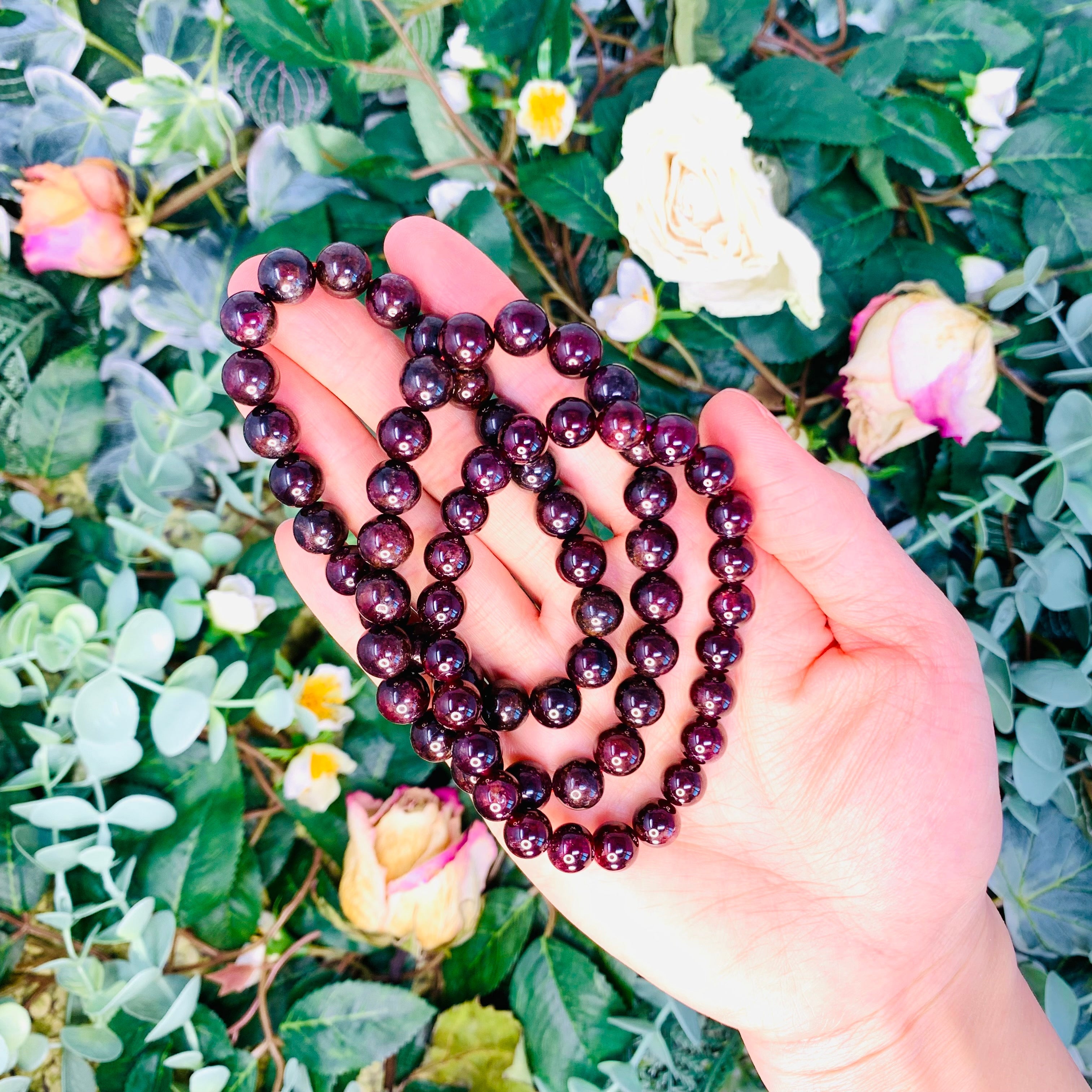 Red Garnet Beaded Crystal Bracelet-1