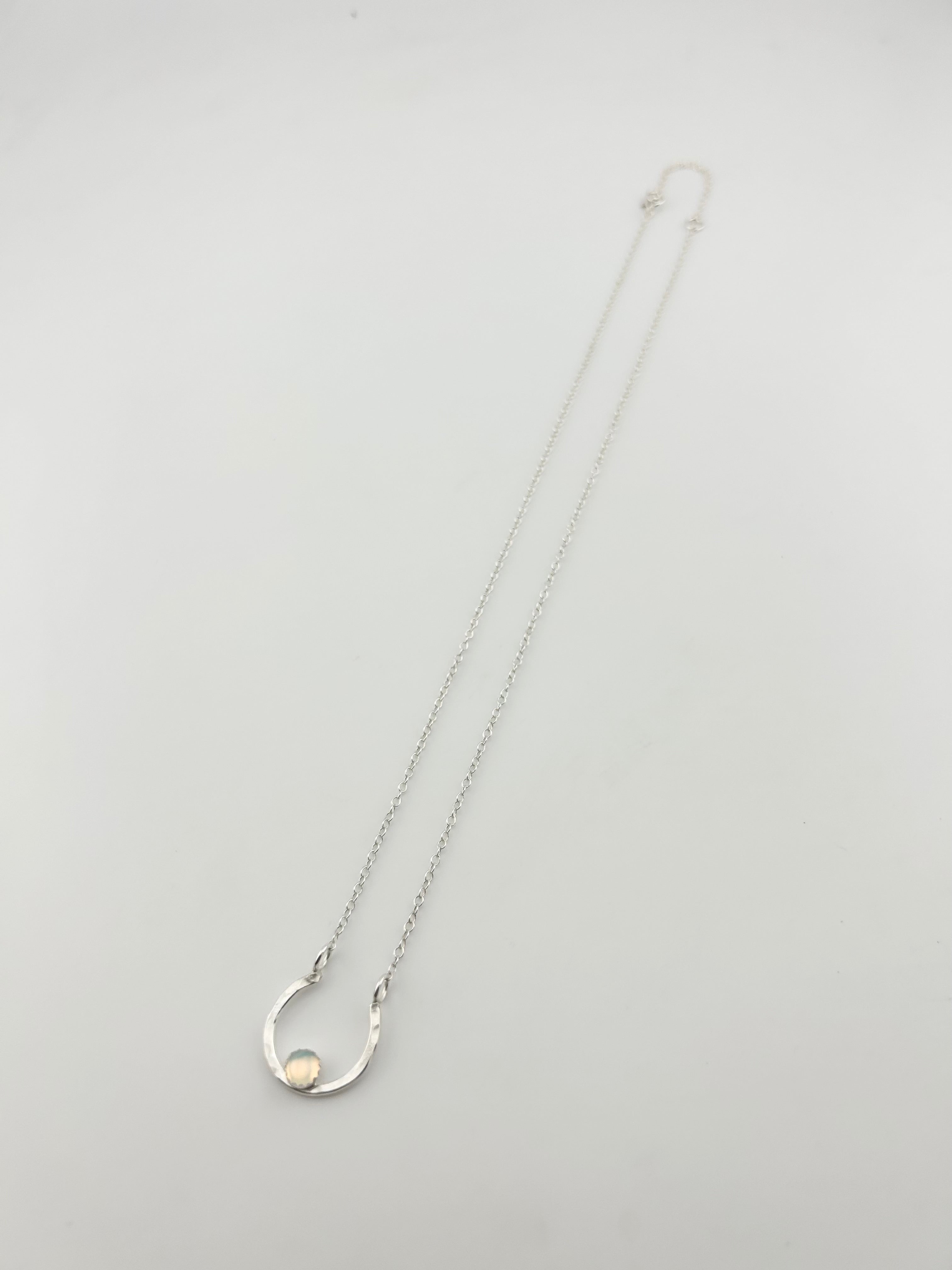 Lucky Horseshoe Charm Necklace - Rainbow Opal