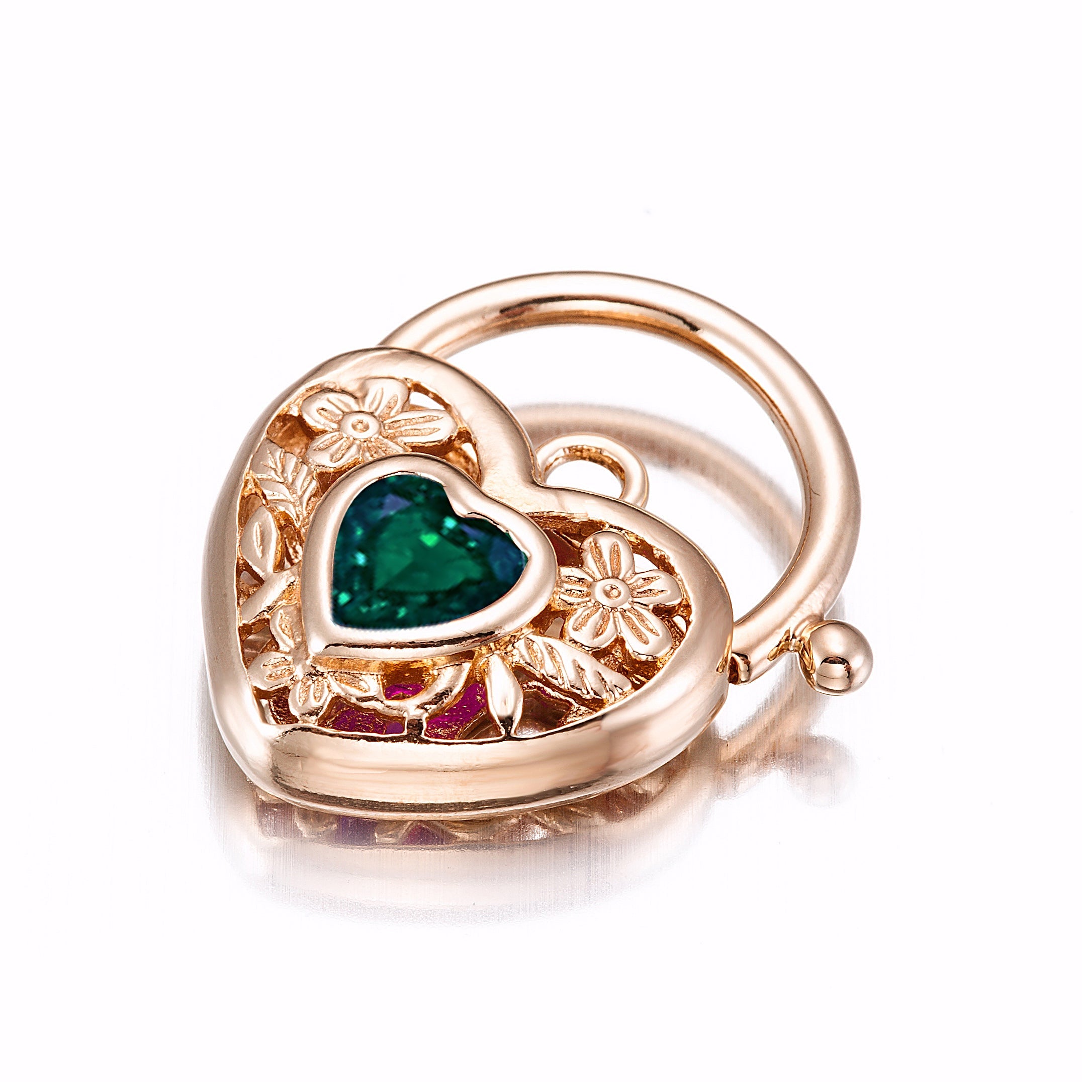 18ct Heavy Rose Gold Plated Green Filigree Heart Locket - USA Made-0
