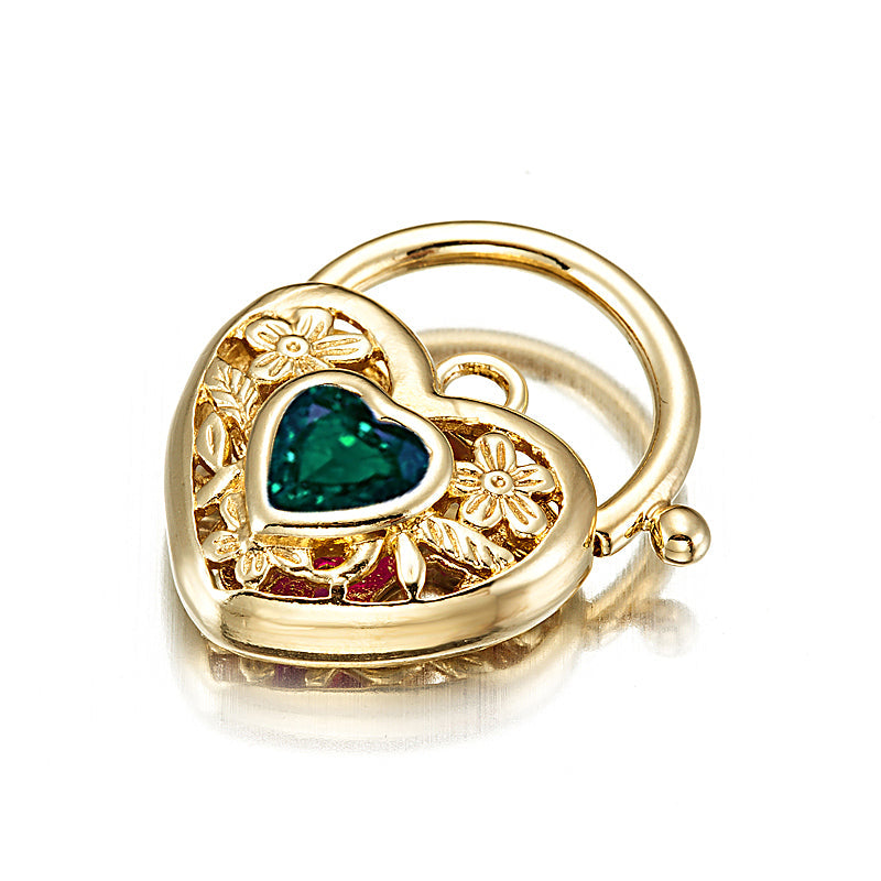 18ct Heavy Yellow Gold Plated Green Filigree Heart Locket - USA Made-0