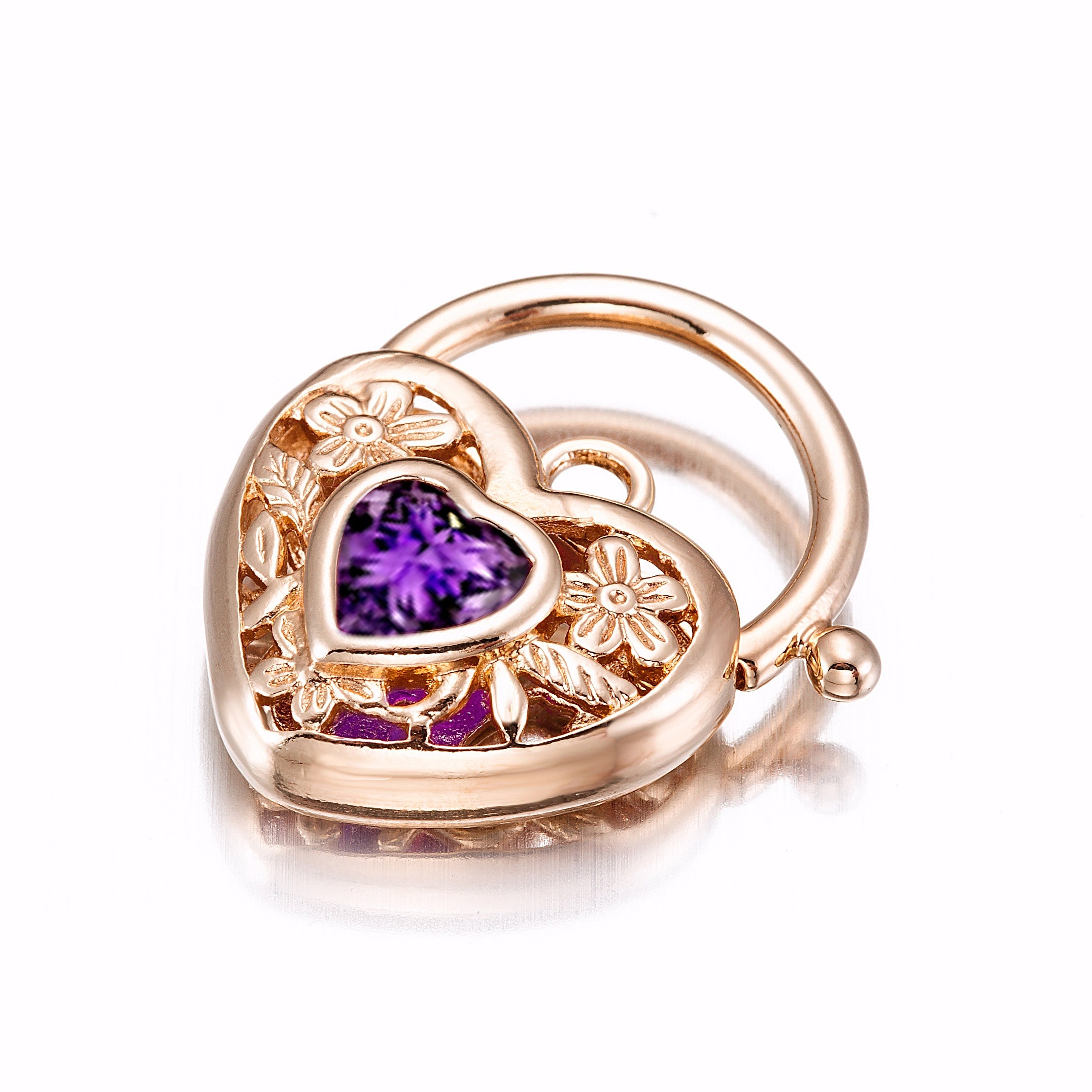 18ct Heavy Rose Gold Plated Purple Filigree Heart Locket - USA Made-0