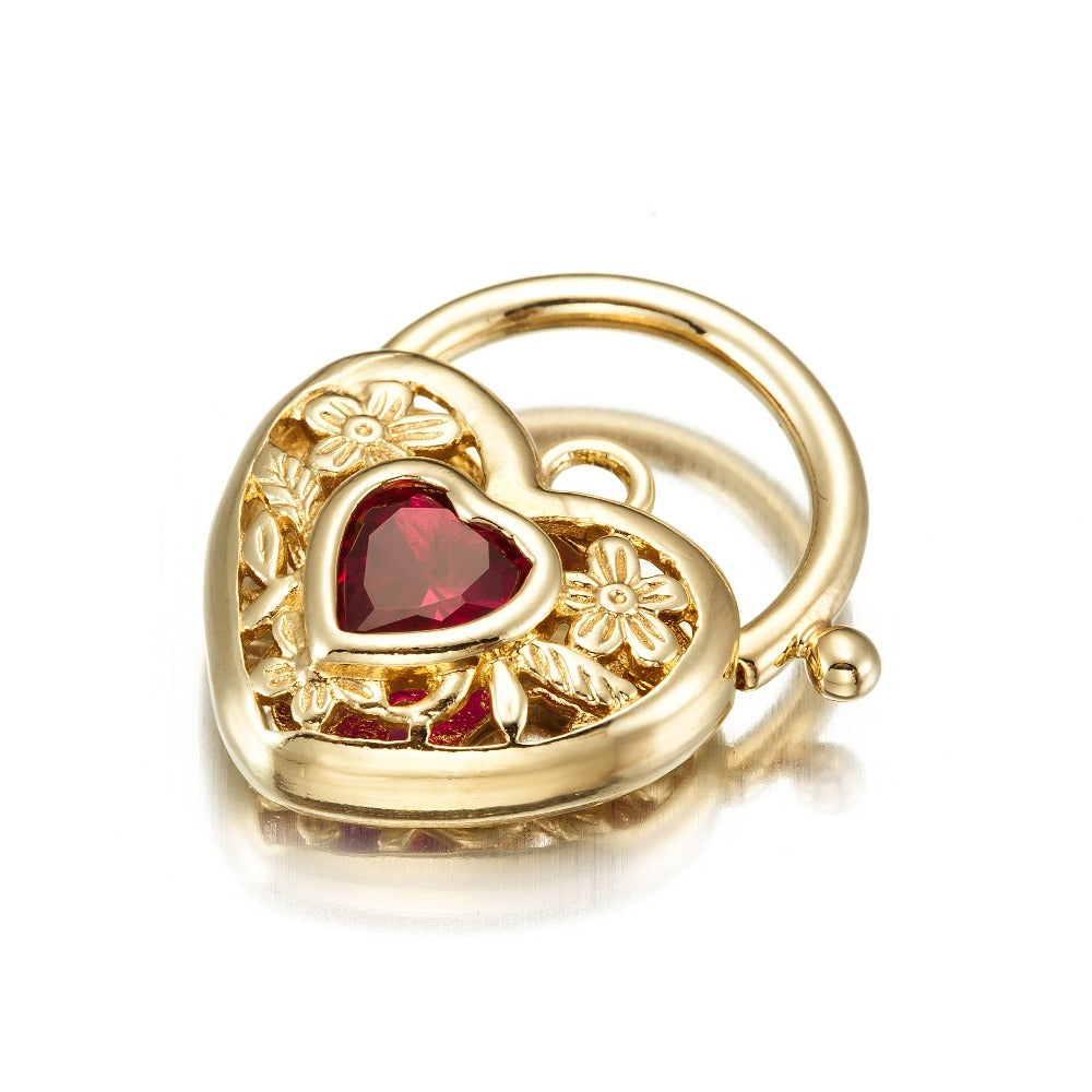 18ct Heavy Yellow Gold Plated Simulated Ruby Filigree Heart Locket - USA Made-2