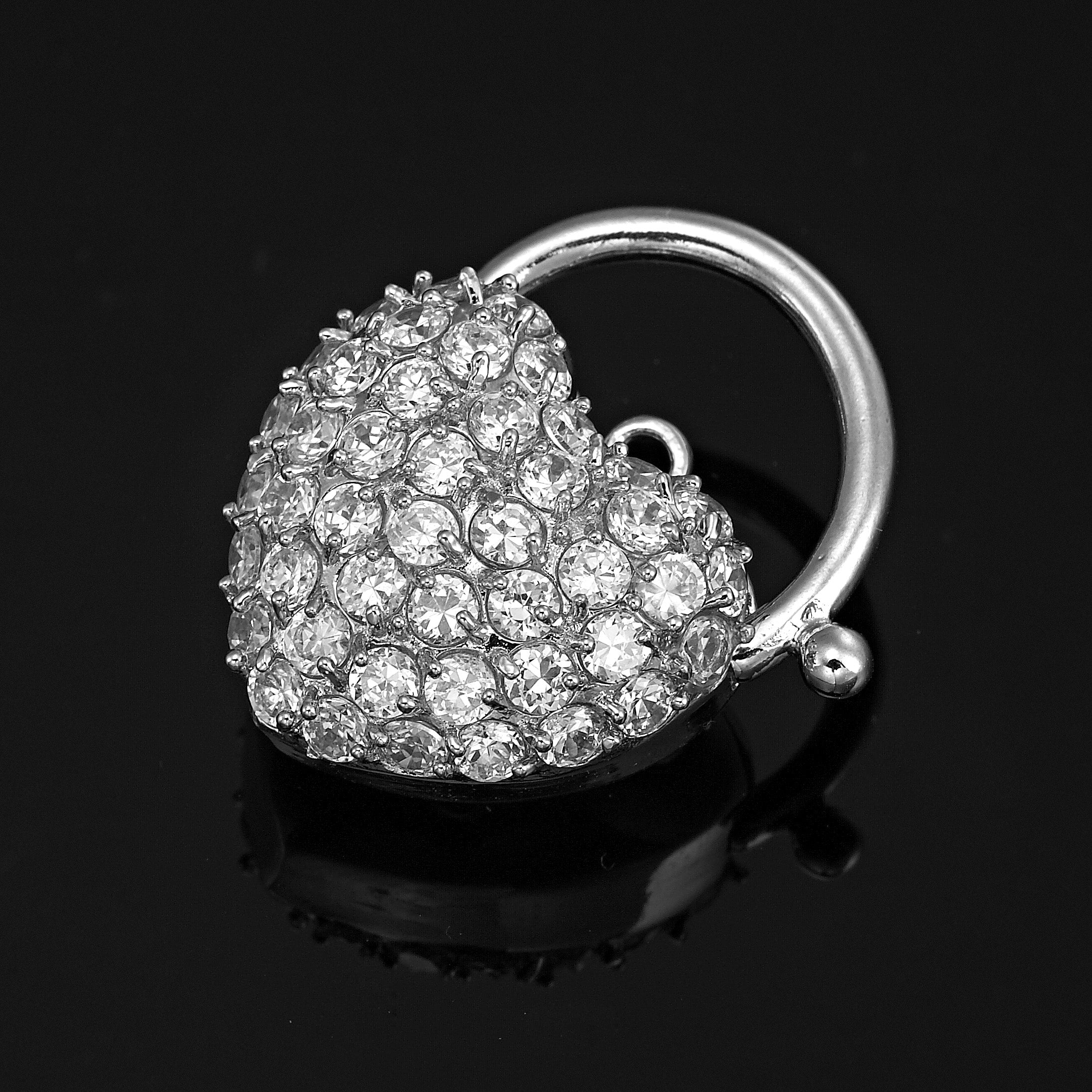 925 Sterling Silver Plated Crystal Heart Locket - USA Made-1