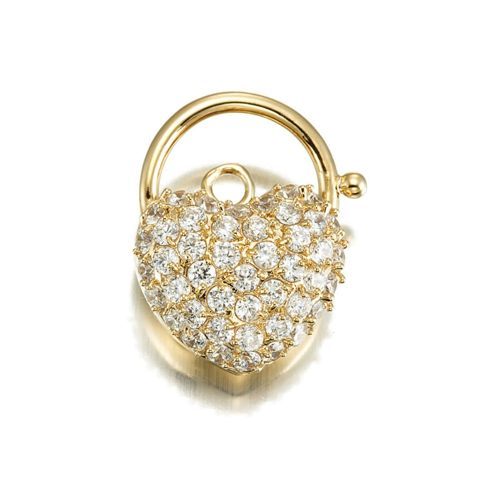 18ct Heavy Yellow Gold Plated Crystal Heart Locket - USA Made-2