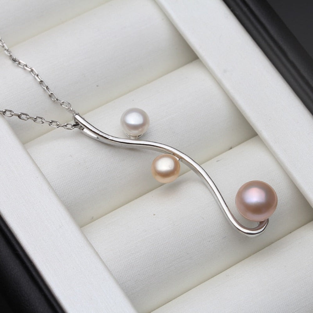 Designer Triple Swirl Genuine Freshwater Pearl Necklace-3