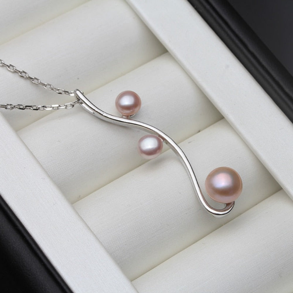 Designer Triple Swirl Genuine Freshwater Pearl Necklace-2