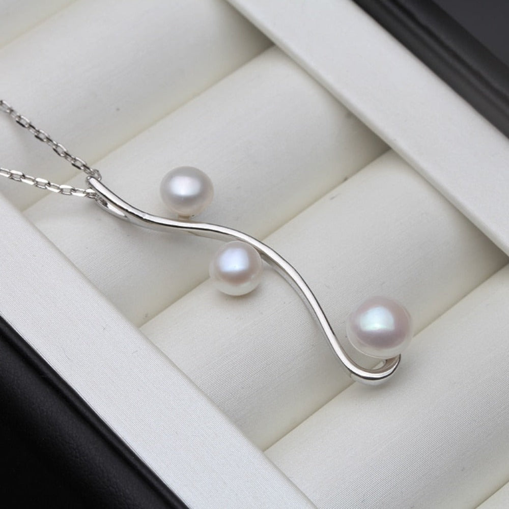 Designer Triple Swirl Genuine Freshwater Pearl Necklace-0