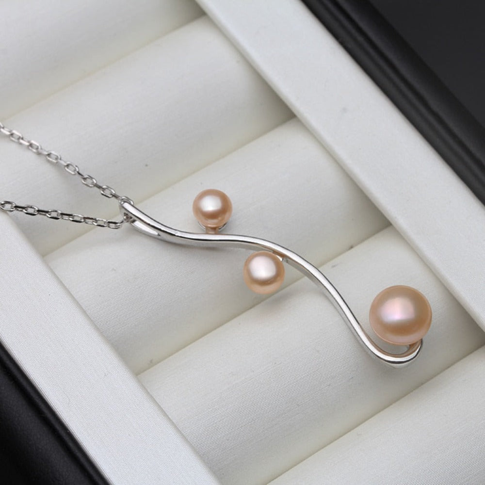 Designer Triple Swirl Genuine Freshwater Pearl Necklace-1