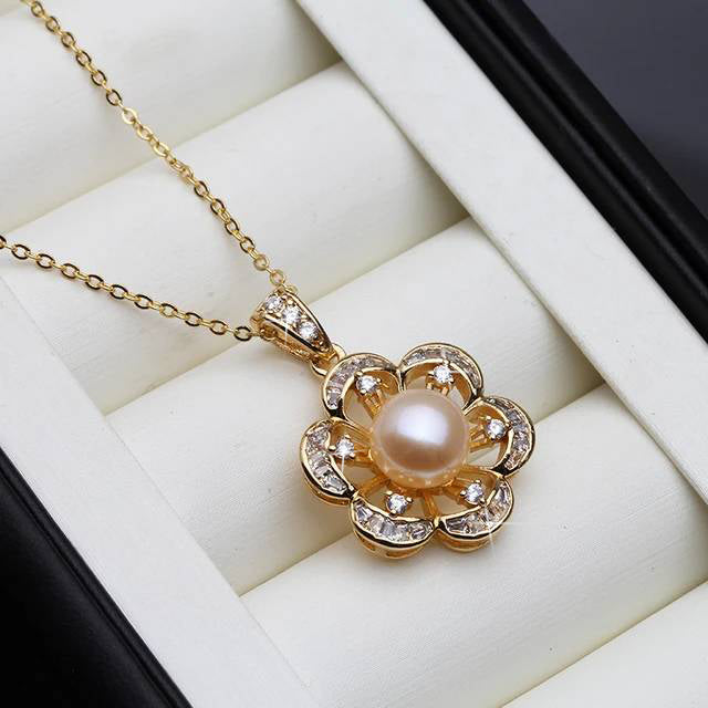Designer Genuine Freshwater Pearl Floral Necklace in Gold-2